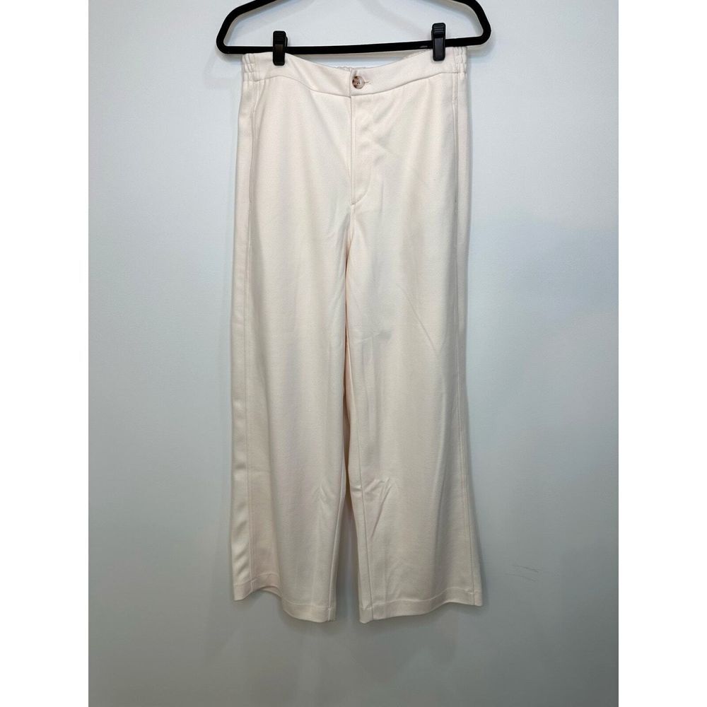 ASOS Design Pants Womens 8 Cream Wide Leg Elastic Waist Zip Heavy Baggy Pockets